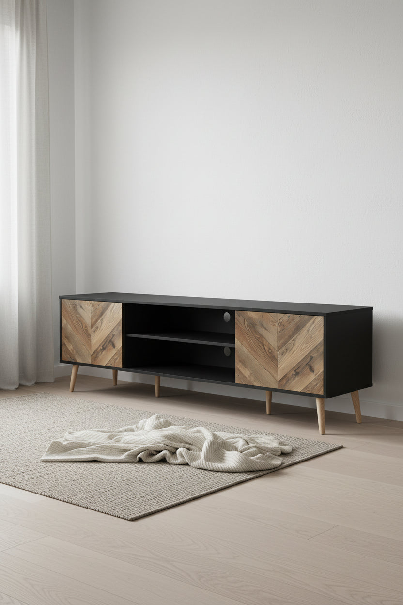 Archer 71 Modern TV Stand with Storage and Cable Management for TVs up to 80- Black and Brown Two