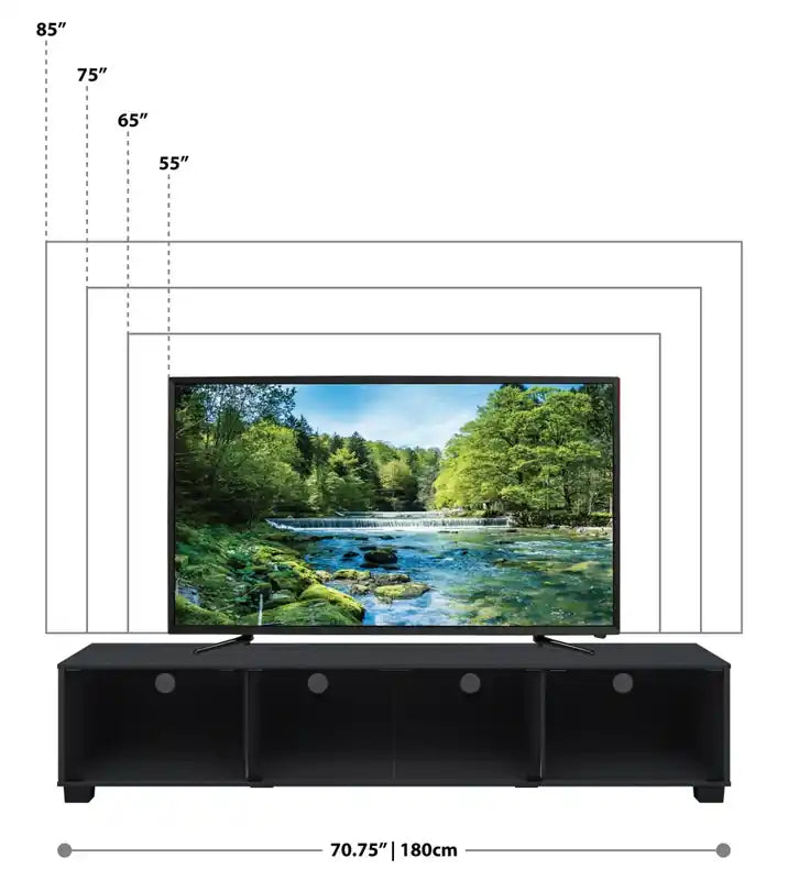 Meuble TV moderne de 84 po avec rangement et gestion des câbles pour téléviseurs jusqu'à 90 po - Noir