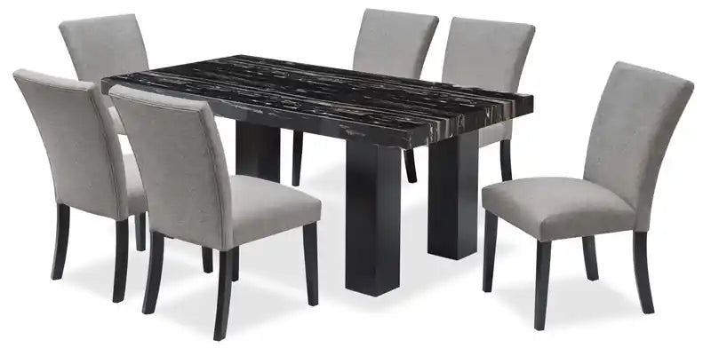 Table à manger avec plateau aspect marbre en résine époxy, 72 po de largeur