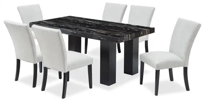 Table à manger avec plateau aspect marbre en résine époxy, 72 po de largeur
