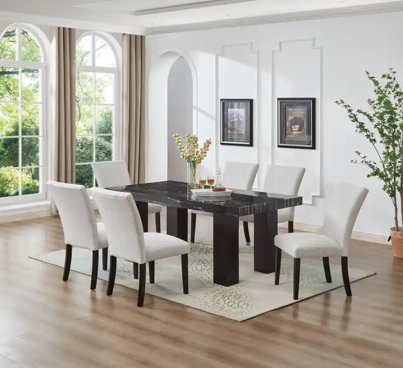 Table à manger avec plateau aspect marbre en résine époxy, 72 po de largeur