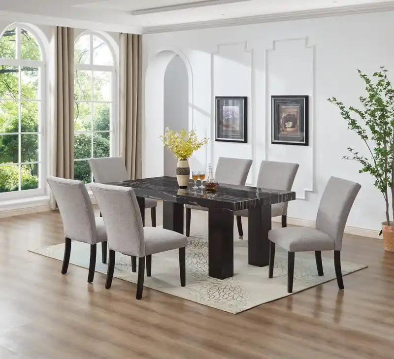 Table à manger avec plateau aspect marbre en résine époxy, 72 po de largeur