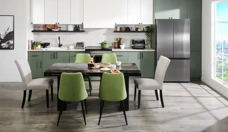 Table à manger avec plateau aspect marbre en résine époxy, 72 po de largeur