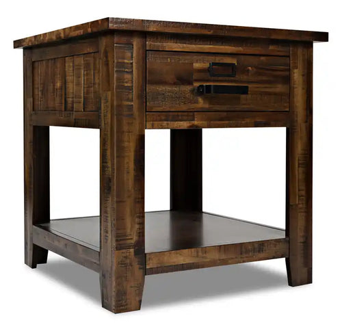 Casey 24 Rustic End Table with Storage and Shelf - Brown Wood
