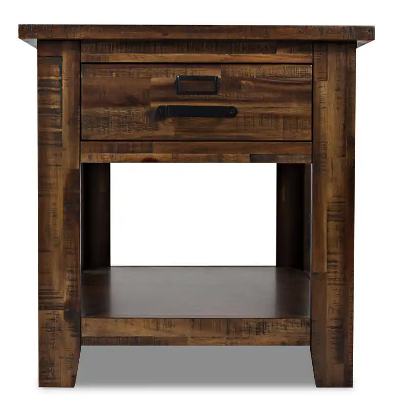 24 Table d'appoint rustique avec rangement et étagère - Bois marron