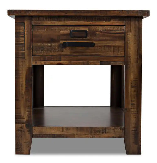 24 Table d'appoint rustique avec rangement et étagère - Bois marron