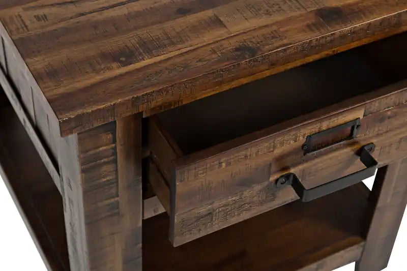 24 Table d'appoint rustique avec rangement et étagère - Bois marron
