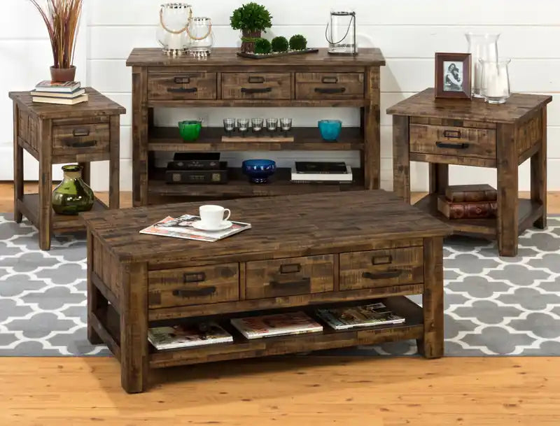 24 Table d'appoint rustique avec rangement et étagère - Bois marron