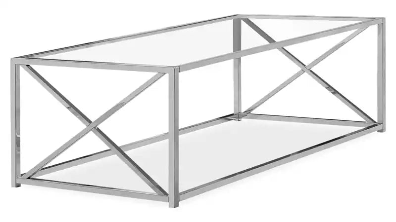 Coral 44 Modern Glass Top Coffee Table - Chrome with Metal Base