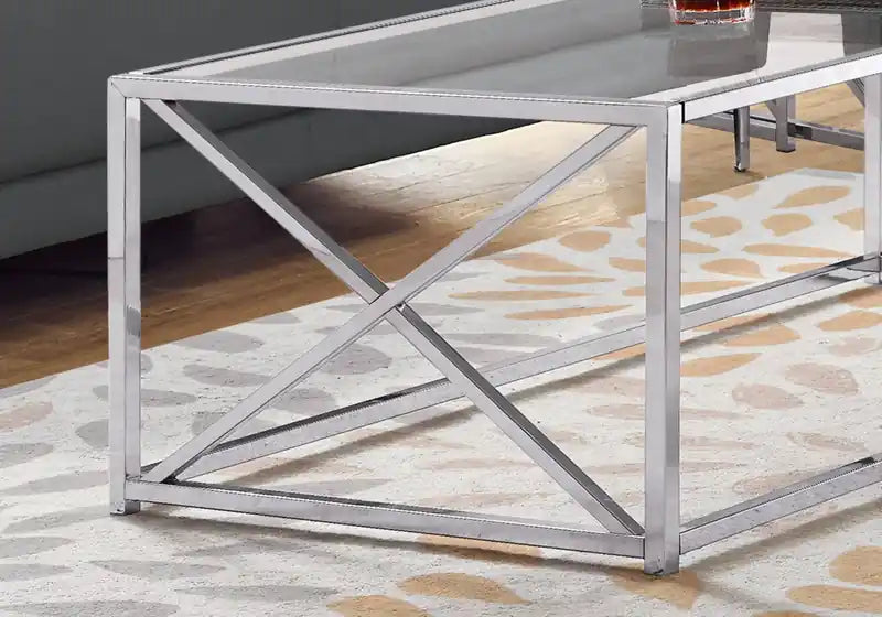 44 table basse moderne en verre – Chrome avec piètement en métal