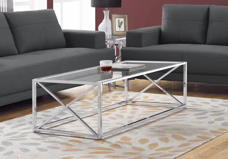 44 table basse moderne en verre – Chrome avec piètement en métal