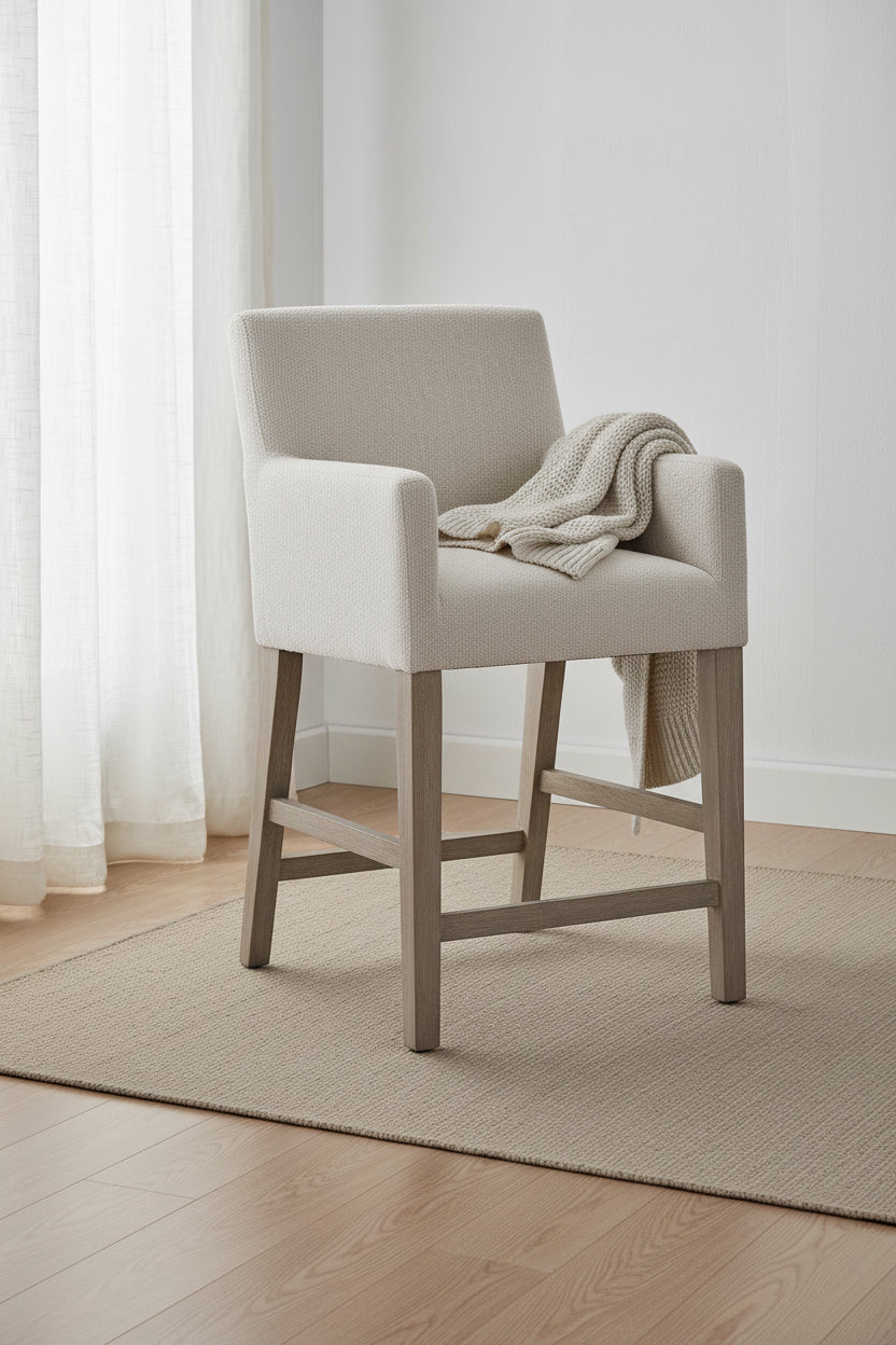 Griffith 26 Seat Height Counter Stool With Upholstered Fabric And Solid Wood Legs