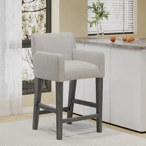 Tabouret de comptoir de 66 cm avec siège en tissu rembourré et pieds en bois massif