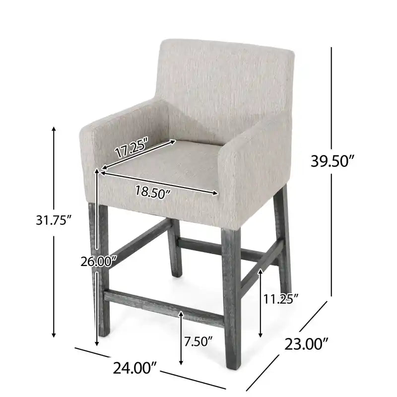 Tabouret de comptoir de 66 cm avec siège en tissu rembourré et pieds en bois massif