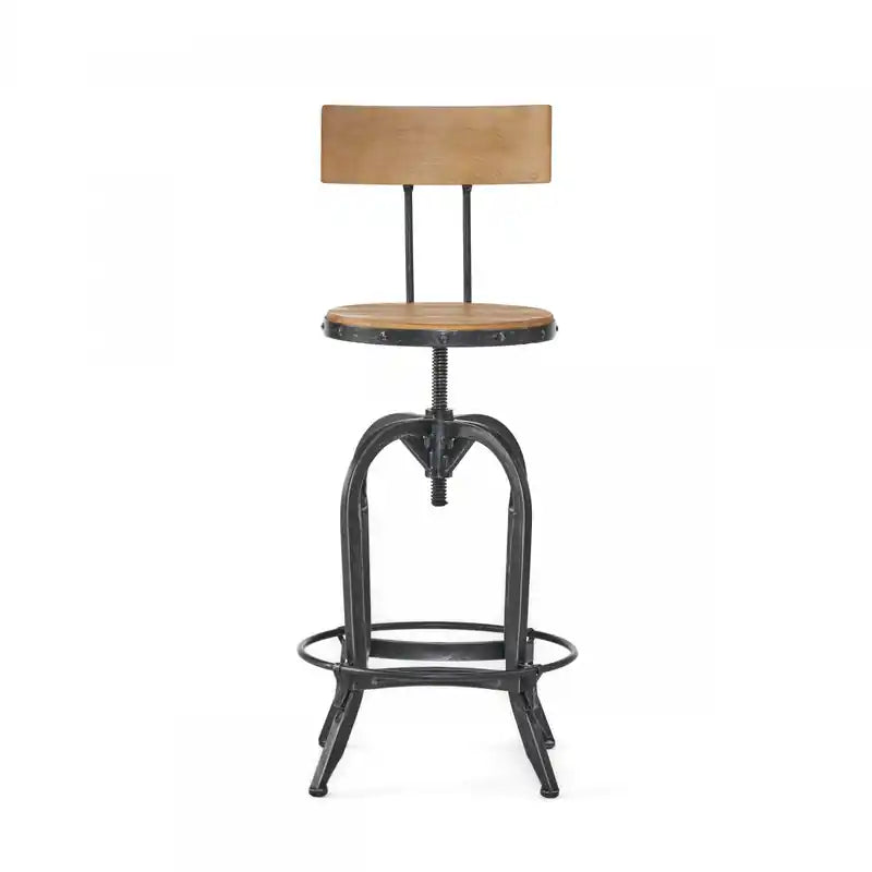 Milo Barstool With Adjustable Height, Fir Wood Seat, Metal Frame
