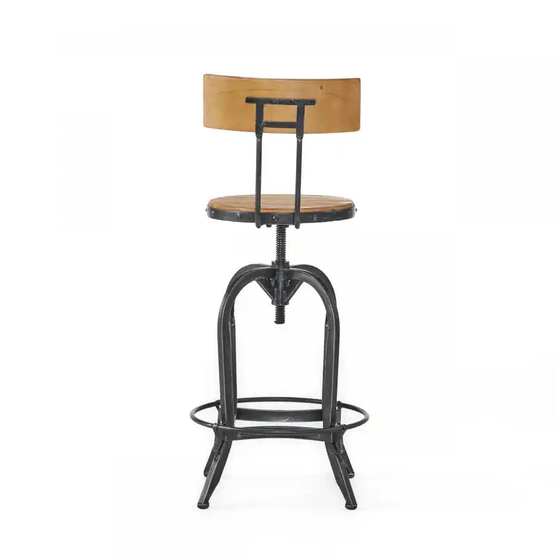 Tabouret de bar avec hauteur réglable, assise en bois de sapin, structure en métal