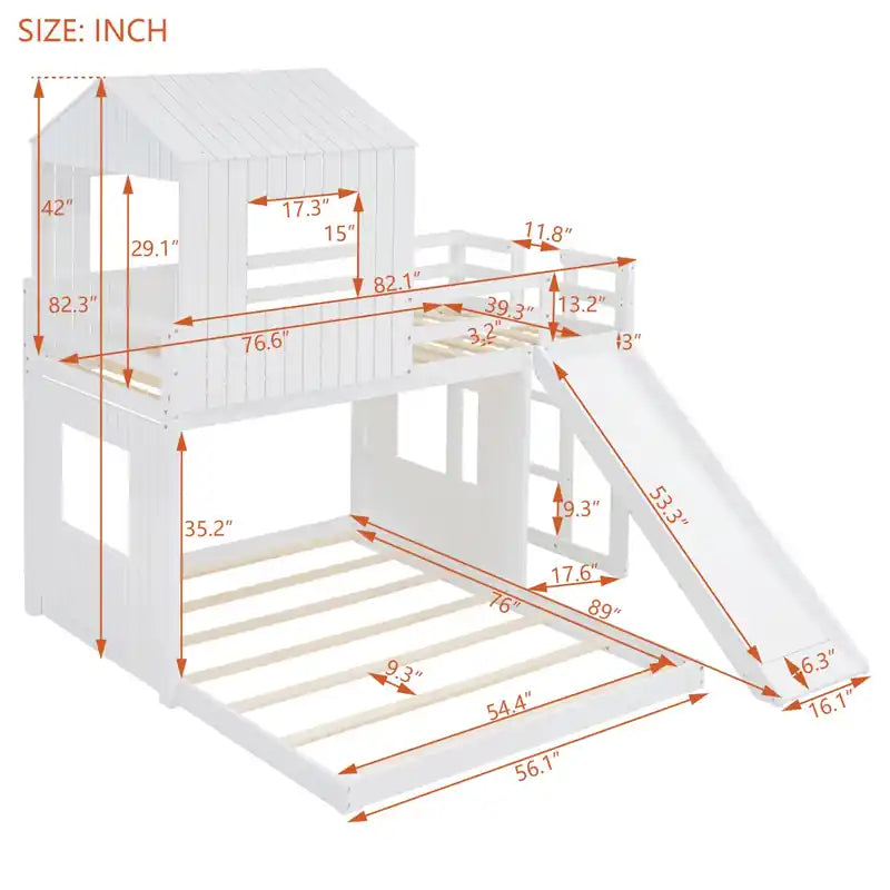 Lit Superposé Jumeau Sur Lit Double En Bois Massif Avec Toboggan, Design Playhouse