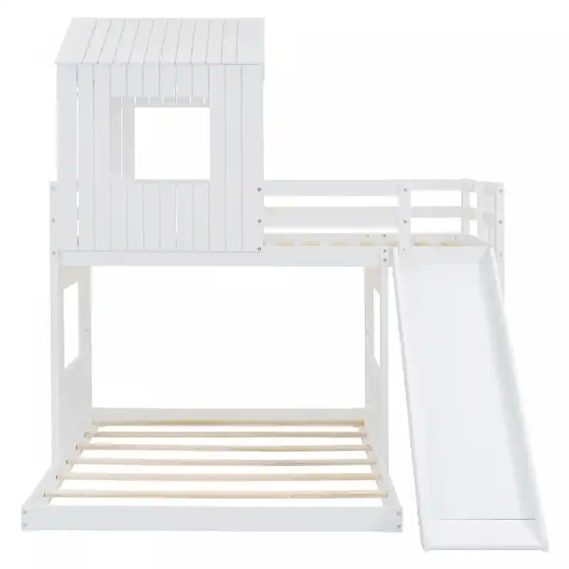 Lit Superposé Jumeau Sur Lit Double En Bois Massif Avec Toboggan, Design Playhouse