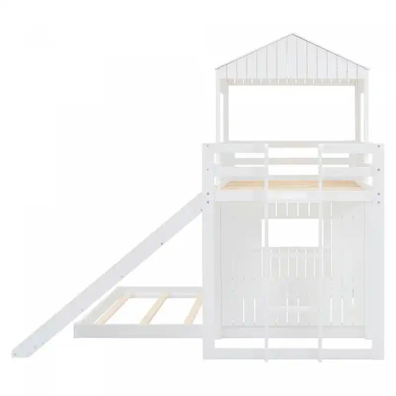 Lit Superposé Jumeau Sur Lit Double En Bois Massif Avec Toboggan, Design Playhouse