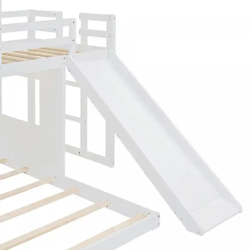 Lit Superposé Jumeau Sur Lit Double En Bois Massif Avec Toboggan, Design Playhouse