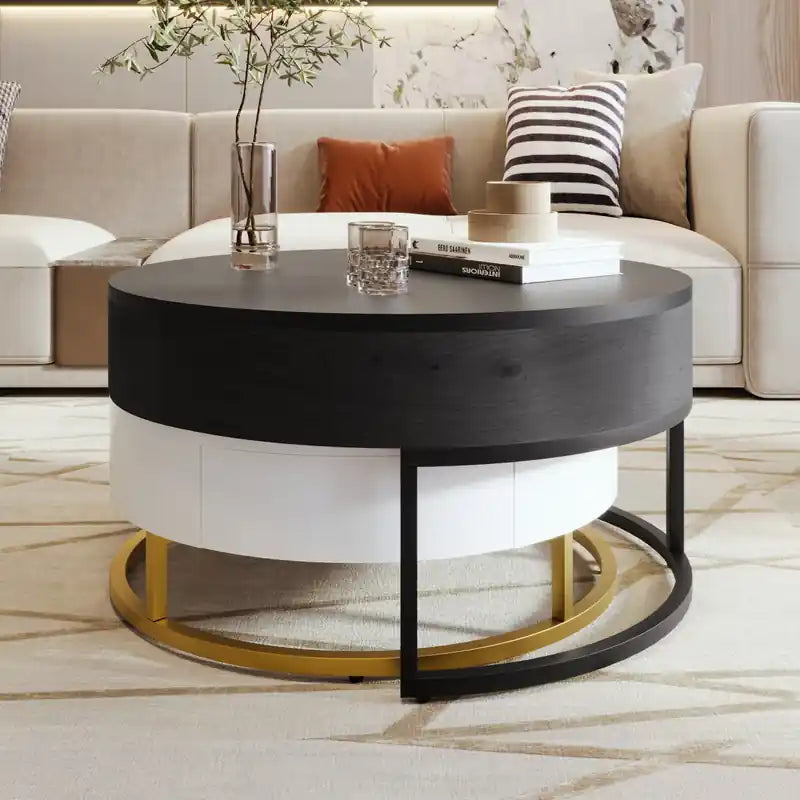Table basse gigogne relevable de 31,5 po en bois manufacturé avec tiroirs