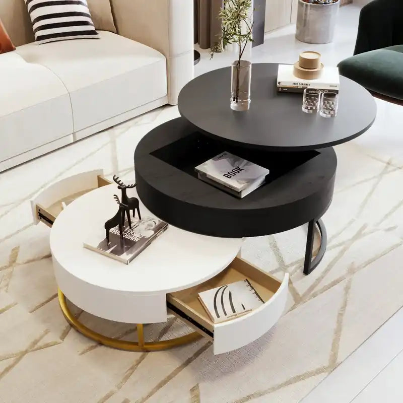 Table basse gigogne relevable de 31,5 po en bois manufacturé avec tiroirs