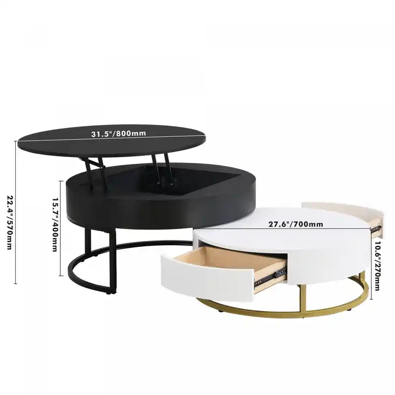 Table basse gigogne relevable de 31,5 po en bois manufacturé avec tiroirs