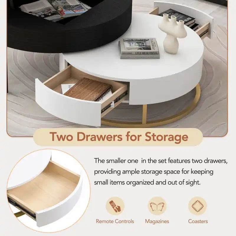 Table basse gigogne relevable de 31,5 po en bois manufacturé avec tiroirs