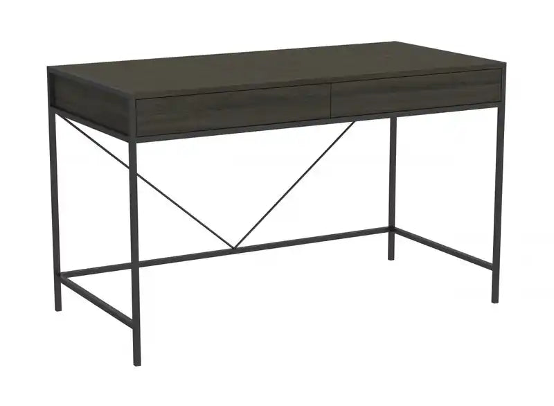 49 Computer Desk With 2 Drawers - Grey Wood With Black Metal