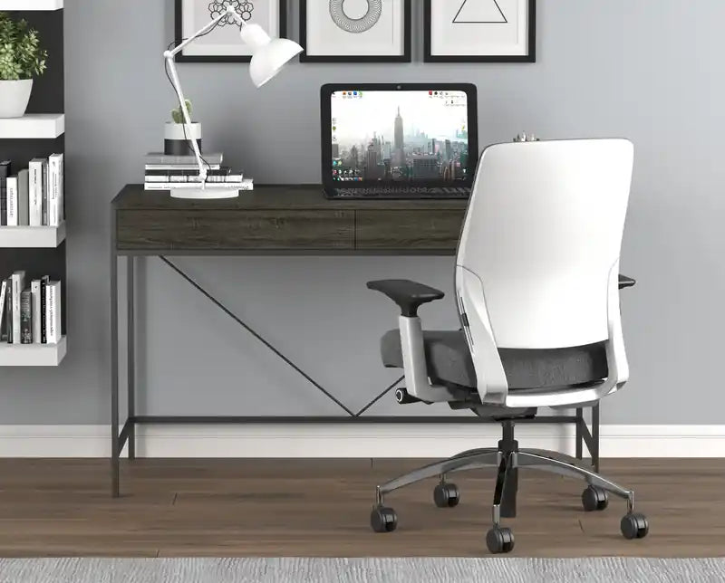 Bureau d'ordinateur 49" avec 2 tiroirs - Bois gris avec métal noir