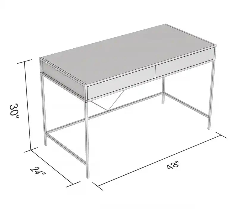 Bureau d'ordinateur 49" avec 2 tiroirs - Bois gris avec métal noir