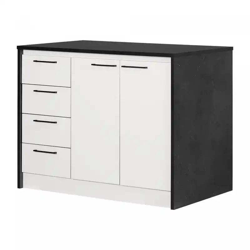 Myro Kitchen Island With Storage - Faux Black Stone And White