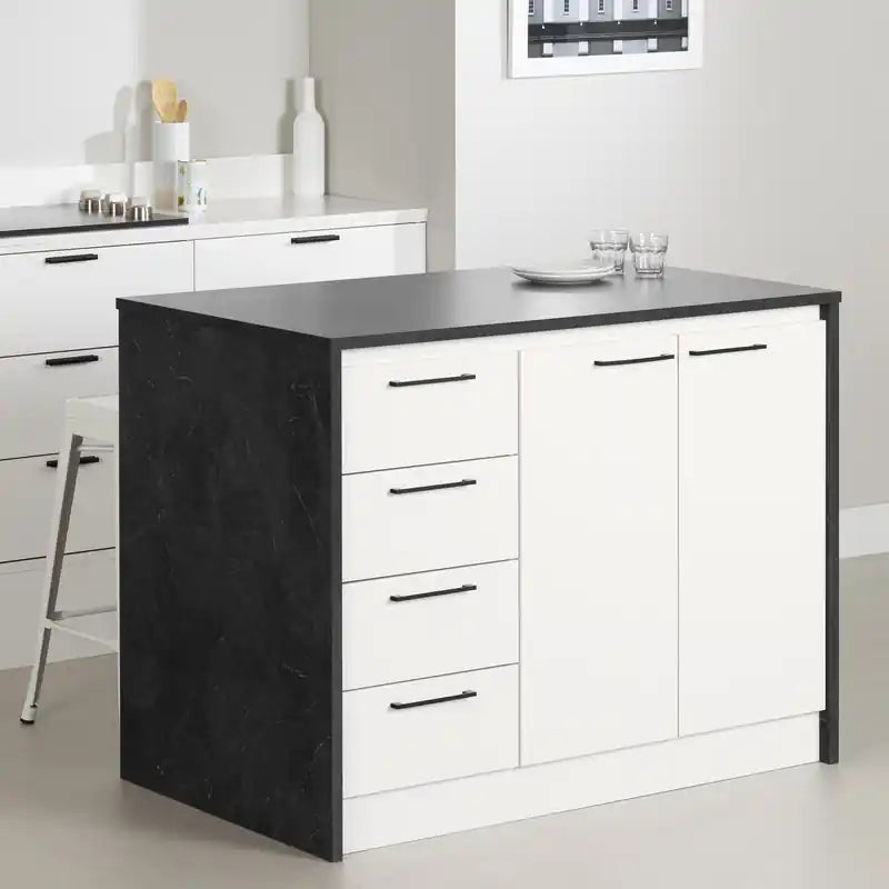 Îlot de cuisine avec rangement – Faux marbre noir et blanc