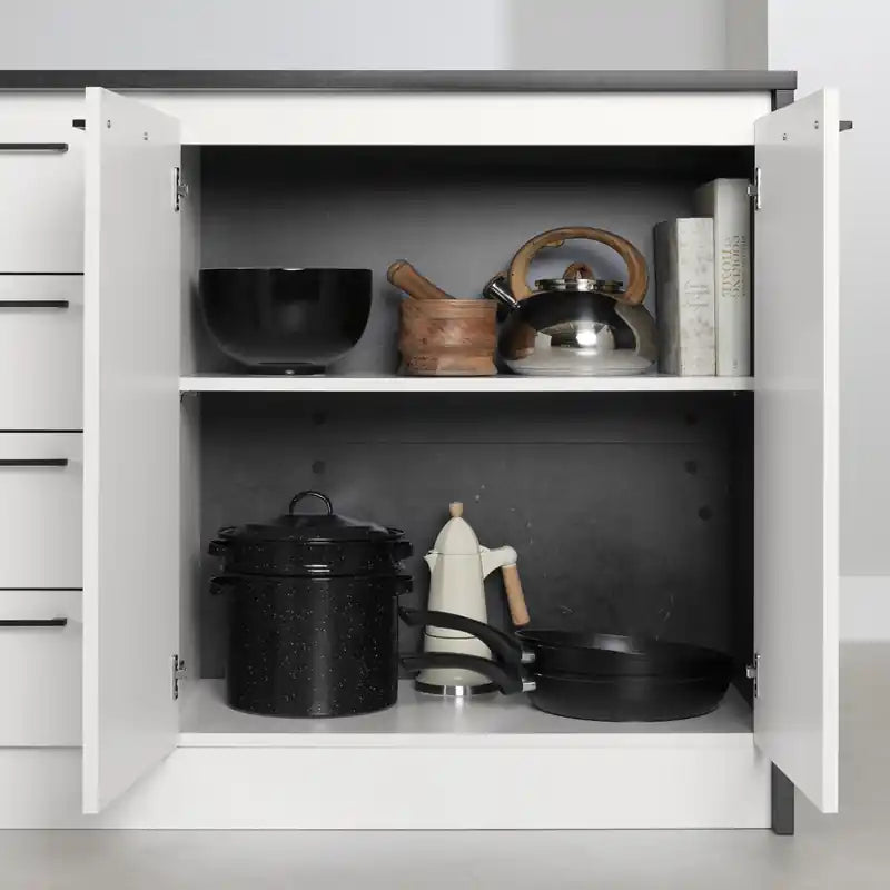 Îlot de cuisine avec rangement – Faux marbre noir et blanc
