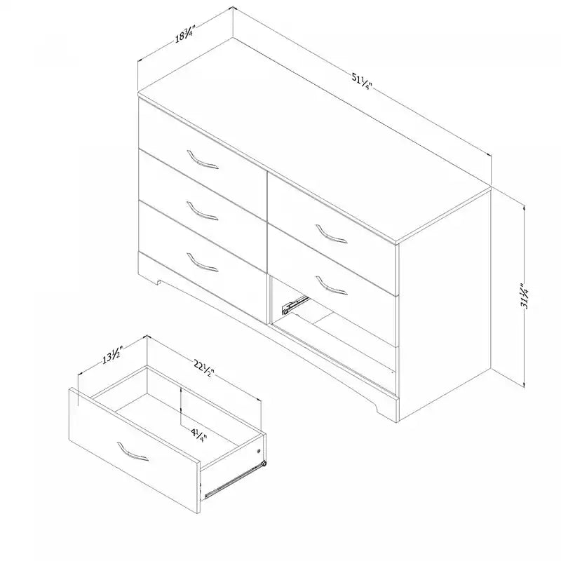 Commode 6 tiroirs - Chêne gris