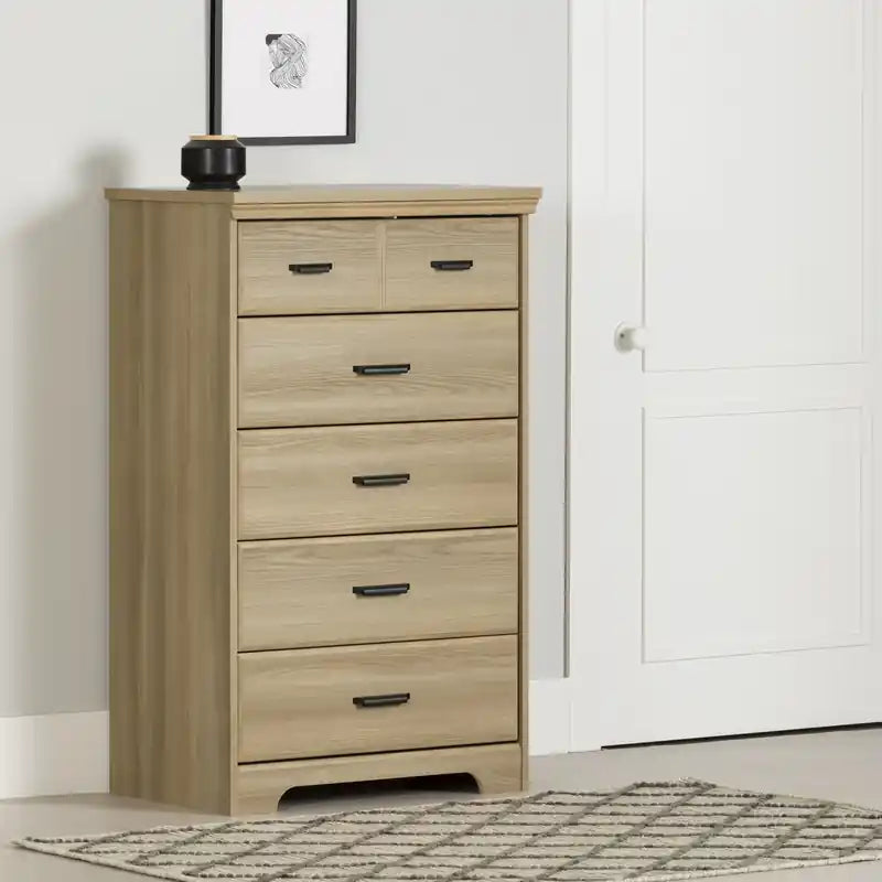 Commode à 5 tiroirs - Frêne naturel