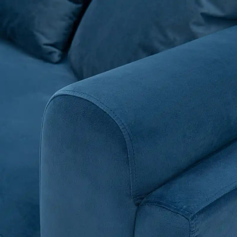 Canapé contemporain en velours avec coussins - Bleu saphir