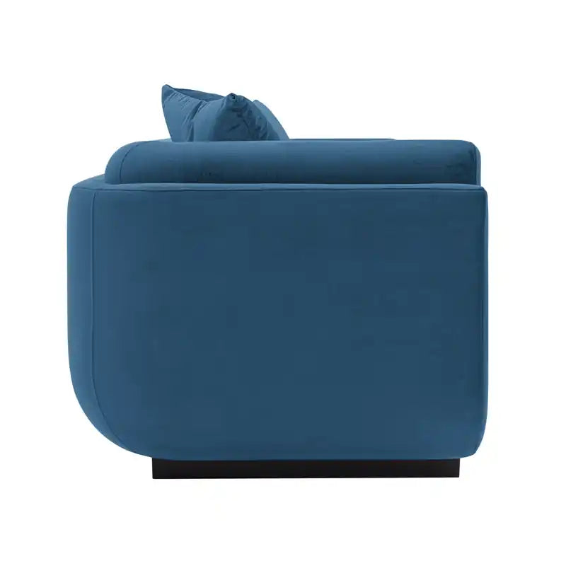 Canapé contemporain en velours avec coussins - Bleu saphir
