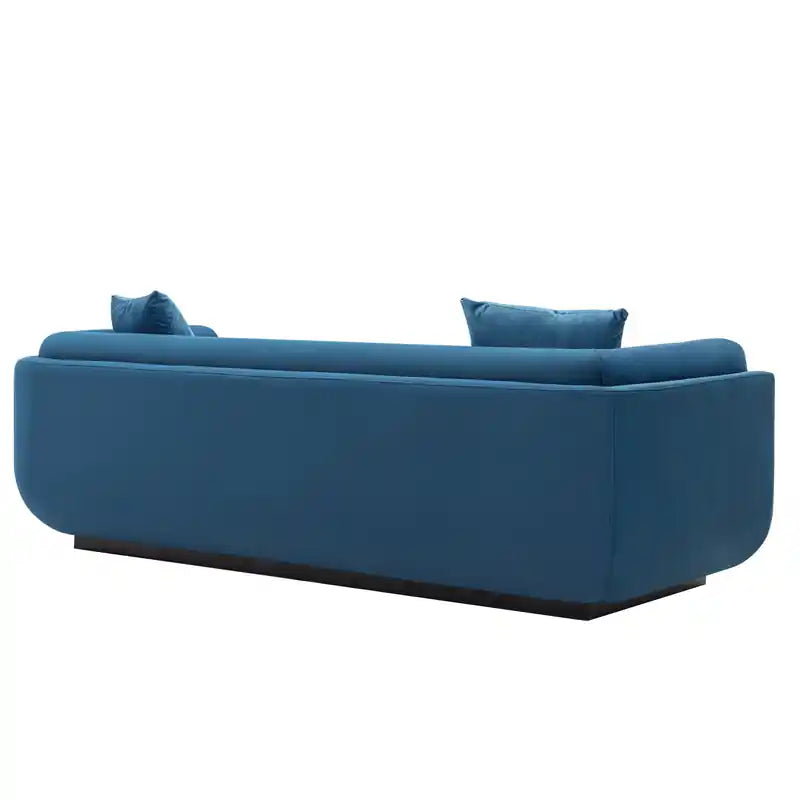 Canapé contemporain en velours avec coussins - Bleu saphir