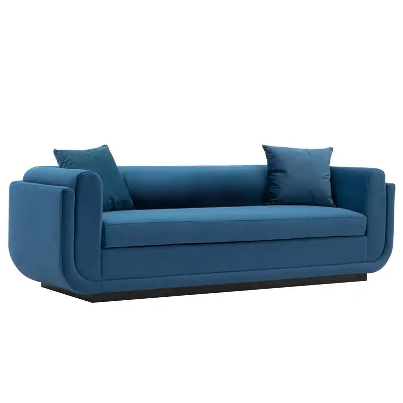 Canapé contemporain en velours avec coussins - Bleu saphir