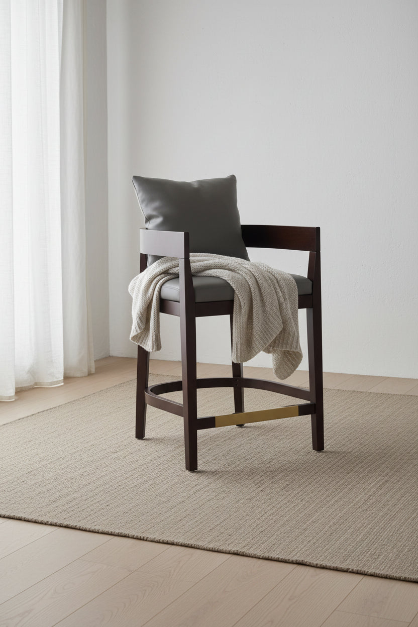 Manhattan Comfort Ritz 34 Beech Wood Counter Height Barstool - Grey & Dark Walnut