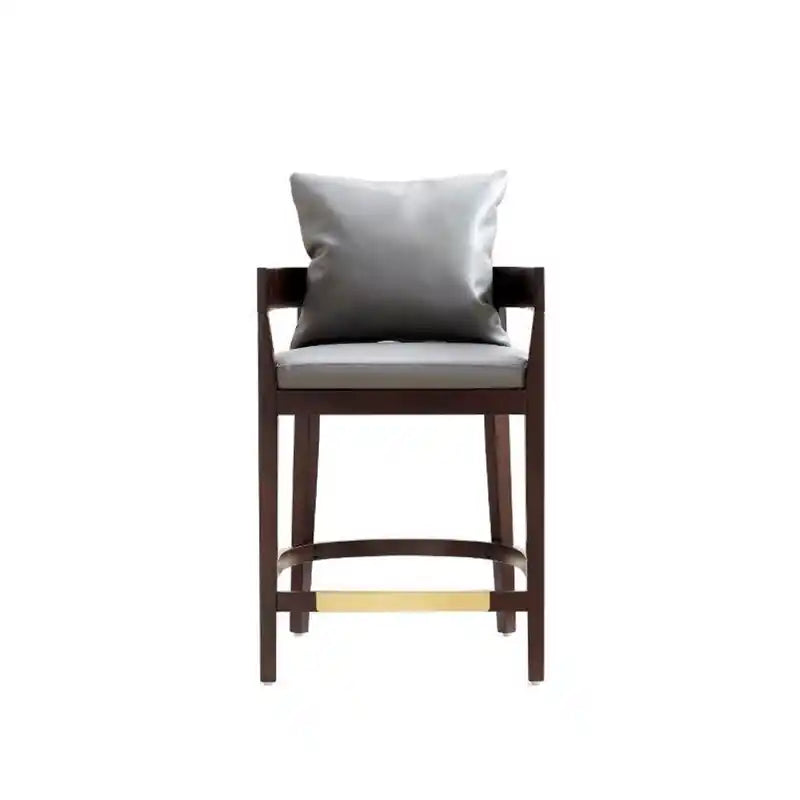 Tabouret de bar de 34 po en bois de hêtre – Gris et noyer foncé