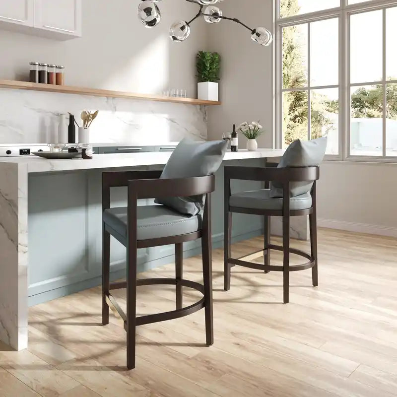 Tabouret de bar de 34 po en bois de hêtre – Gris et noyer foncé