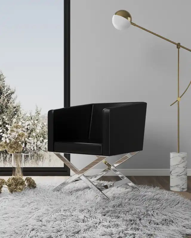 Fauteuil d'appoint de salon en similicuir chromé poli