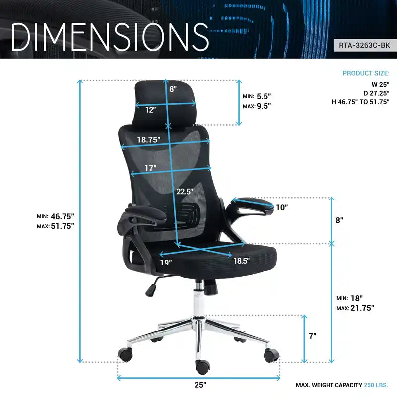 Chaise de bureau ergonomique essentielle avec appui-tête et support lombaire
