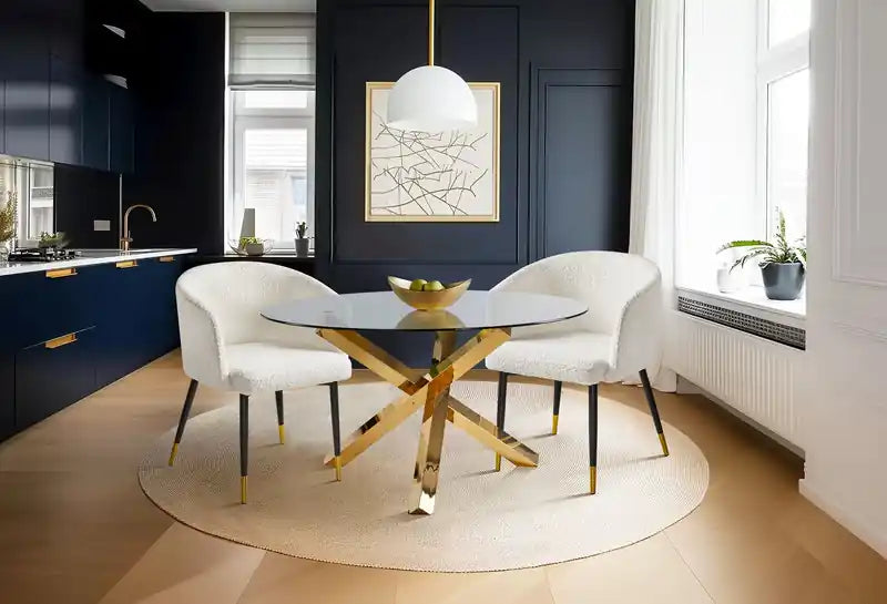 Chaise de salle à manger Gem avec tissu bouclé et accent doré