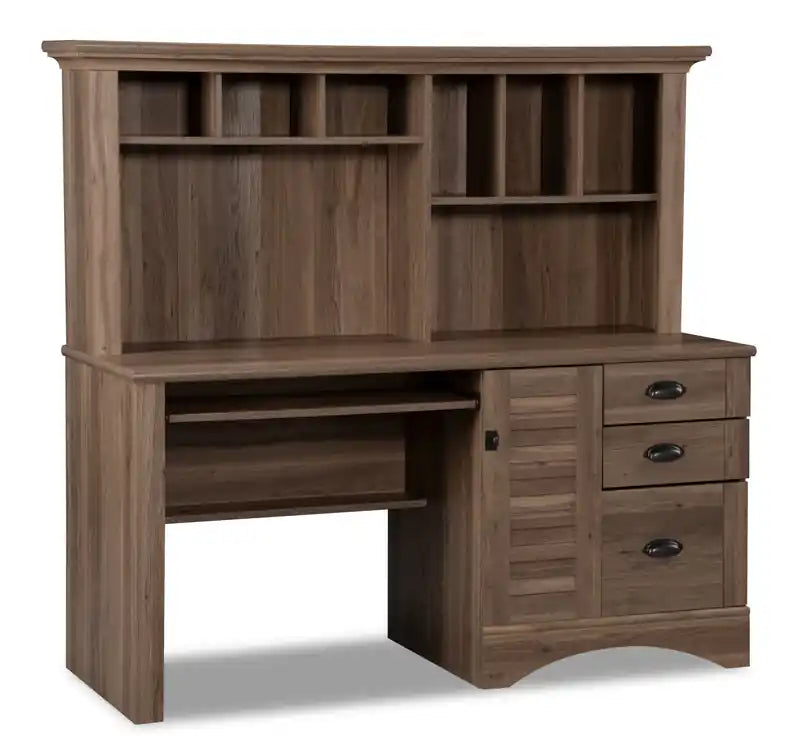 Harbor View 62.25 Office Desk with Hutch  Salt Oak