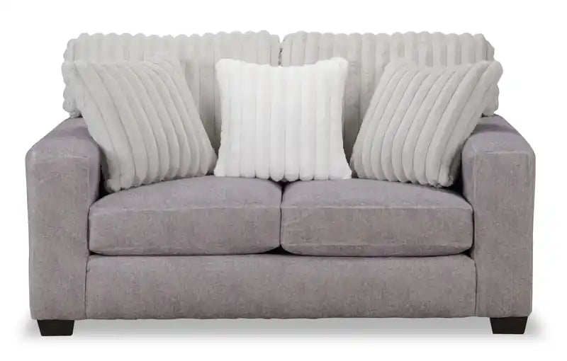Made in Canada Koda 67 Chenille and Faux Fur Fabric Loveseat with Removable Cushions - Plush Paloma Grey