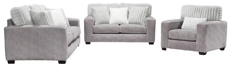 Causeuse en chenille et similicuir 67 po fabriquée au Canada avec coussins amovibles - Gris Paloma moelleux