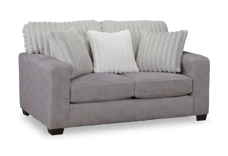 Causeuse en chenille et similicuir 67 po fabriquée au Canada avec coussins amovibles - Gris Paloma moelleux